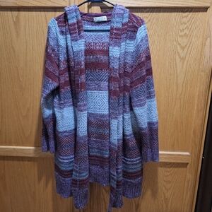 Ruff Hewn Women's Burgundy and Gray Cardigan